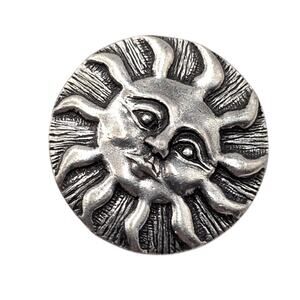 Vintage Danforth Pewterers Single Craft Button Celestial Sun Face Whimsigoth